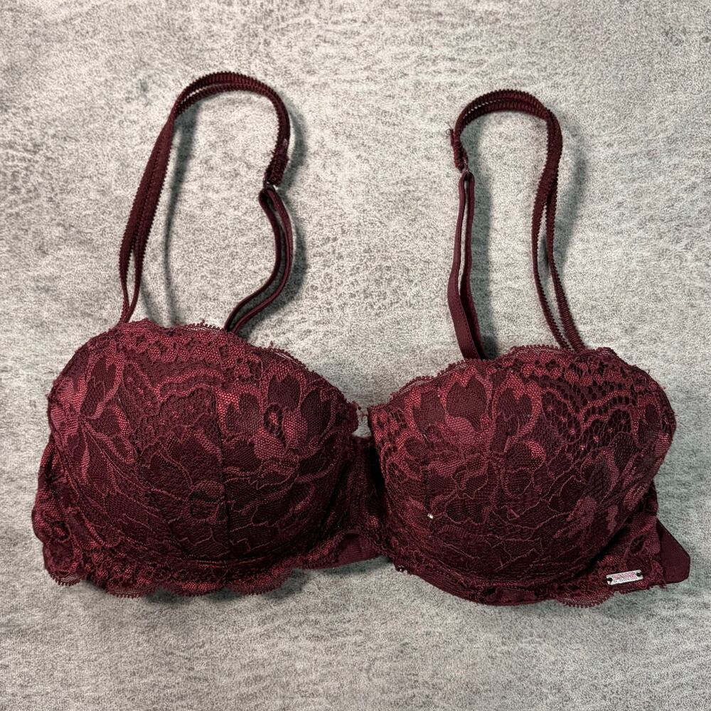 Victorias Secret Pink Maroon Lace Bra